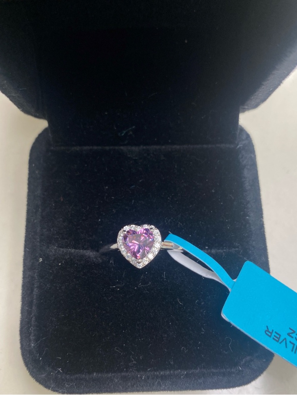 Purple Amethyst Heart Shaped Ring with Halo Size 6